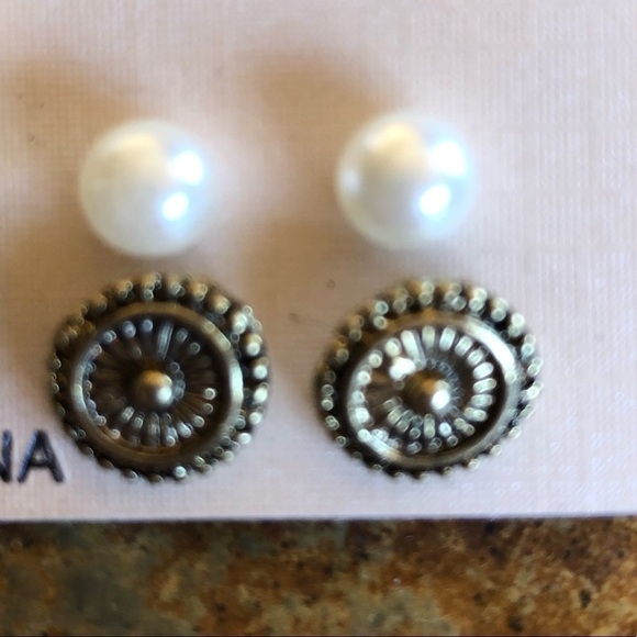 6 pair gold-tone mixed metals gemstone faux Pearl earring sets - Picture 3 of 7